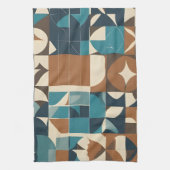 Dark Blue, Teal, Brown, and Tan Geometric Pattern Geschirrtuch (Vertikal)