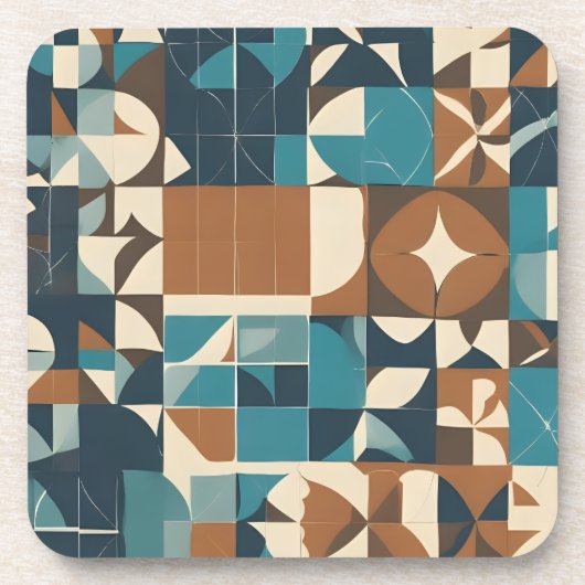 Dark Blue, Teal, Brown, and Tan Geometric Pattern Getränkeuntersetzer (Vorderseite)