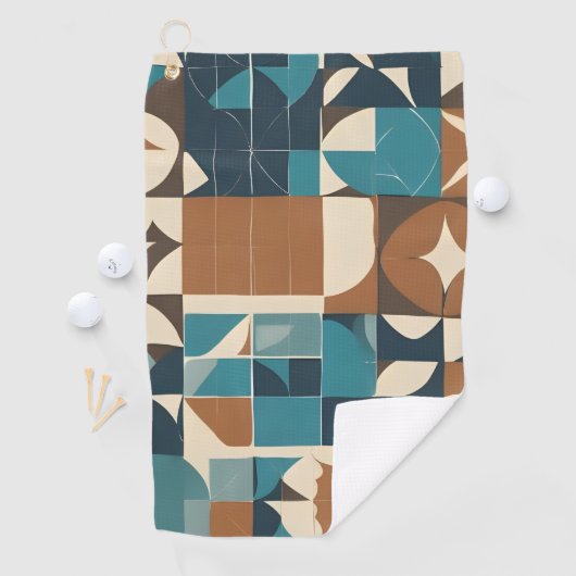 Dark Blue, Teal, Brown, and Tan Geometric Pattern Golfhandtuch (Insitu)