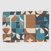 Dark Blue, Teal, Brown, and Tan Geometric Pattern Golfhandtuch (Horizontal)