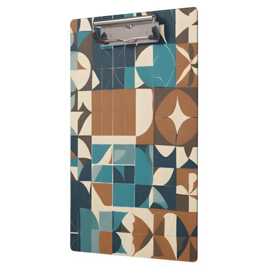Dark Blue, Teal, Brown, and Tan Geometric Pattern Klemmbrett (Links)