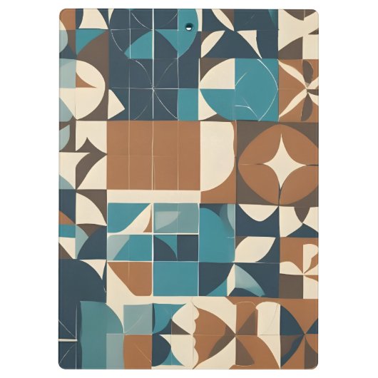 Dark Blue, Teal, Brown, and Tan Geometric Pattern Klemmbrett (Rückseite)