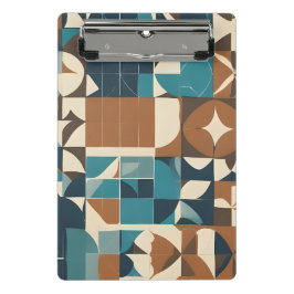 Dark Blue, Teal, Brown, and Tan Geometric Pattern Mini Klemmbrett