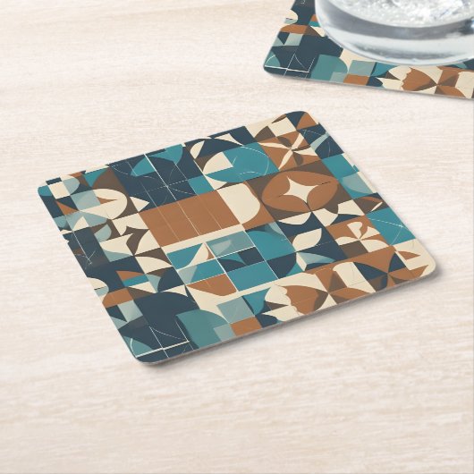 Dark Blue, Teal, Brown, and Tan Geometric Pattern Rechteckiger Pappuntersetzer (angewinkelt)