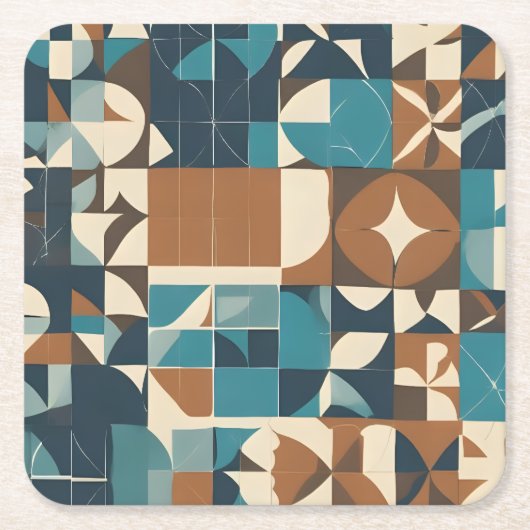 Dark Blue, Teal, Brown, and Tan Geometric Pattern Rechteckiger Pappuntersetzer (Vorderseite)