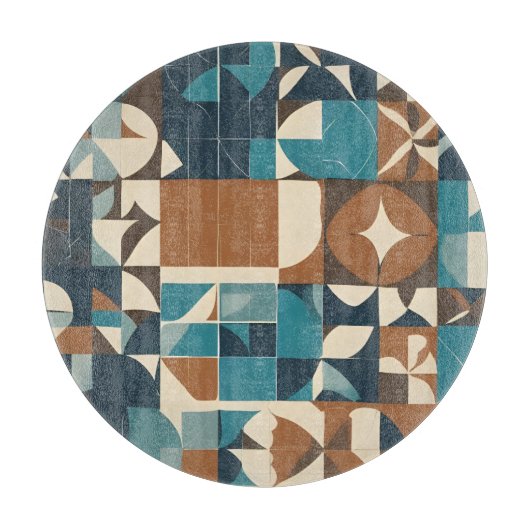 Dark Blue, Teal, Brown, and Tan Geometric Pattern Schneidebrett (Vorderseite)