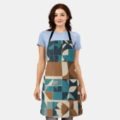 Dark Blue, Teal, Brown, and Tan Geometric Pattern Schürze (Getragen)