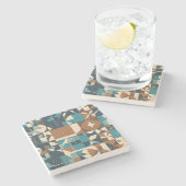 Dark Blue, Teal, Brown, and Tan Geometric Pattern Steinuntersetzer (Seitenansicht)