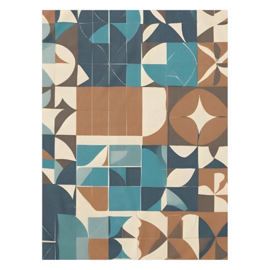 Dark Blue, Teal, Brown, and Tan Geometric Pattern Tischdecke (Vorderseite)