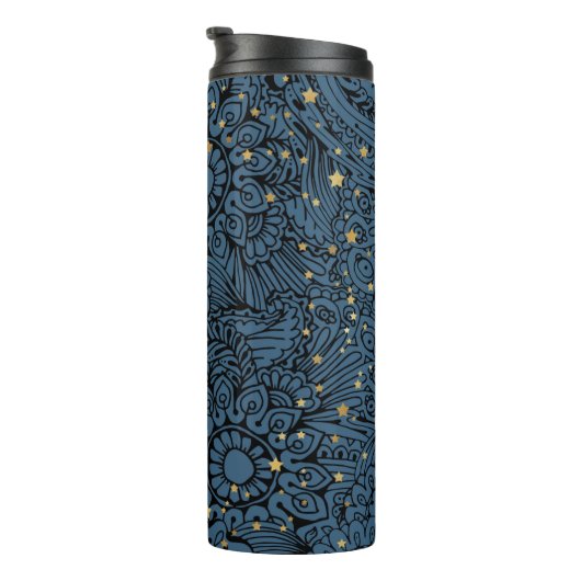 Dark Blue Thermal Tumbler mit Sternen und Blume Thermosbecher (Nach rechts gedreht)
