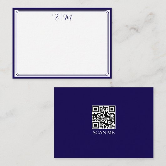  Dark Blue three Border Monogram Note Card Mitteilungskarte (Vorne/Hinten)