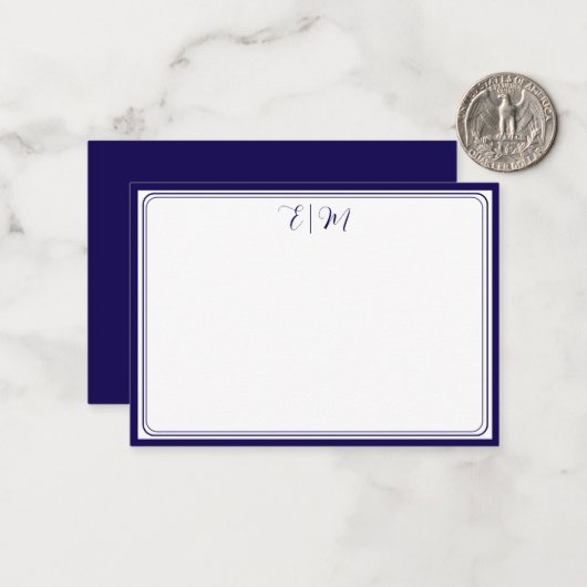  Dark Blue three Border Monogram Note Card Mitteilungskarte (Vorderseite/Rückseite Beispiel)