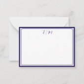  Dark Blue three Border Monogram Note Card Mitteilungskarte (Vorderseite)