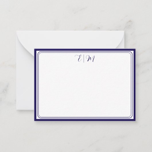  Dark Blue three Border Monogram Note Card Mitteilungskarte (Vorderseite)