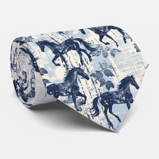 Dark Blue Toile Pferde Racing Krawatte (Gerollt)