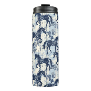 Dark Blue Toile Pferde Racing Thermosbecher