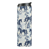 Dark Blue Toile Pferde Racing Thermosbecher (Nach links gedreht)