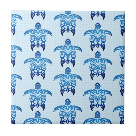 Dark Blue Tribal Honu Turtles Fliese (Vorderseite)