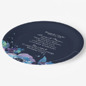 Dark Blue Twilight Floral Watercolor Wedding Pappteller (Schrägansicht)