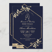 Dark Blue und Champagne Gold Bubbly Brunch Einladung (Vorne/Hinten)
