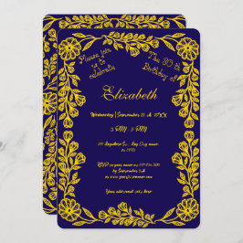 Dark Blue und Gold Botanical Floral 30. Geburtstag Einladung