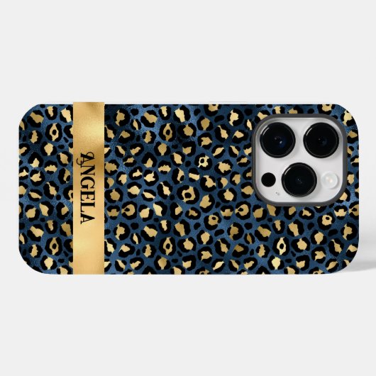 Dark Blue und Gold Leopard Glamourous Case-Mate iPhone Hülle (Rückseite (Horizontal))