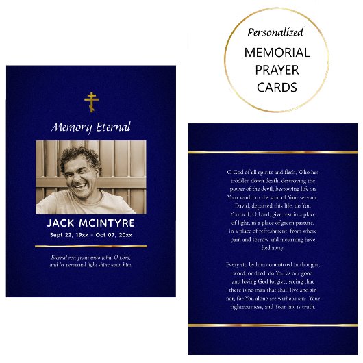 Dark Blue und Gold Orthodox Beerdigungskarte Platzkarte