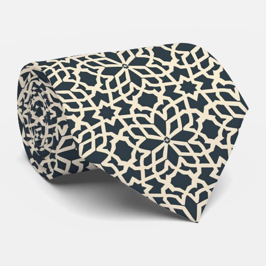 Dark Blue und Ivory Geometric Pattern - Modernes Krawatte (Gerollt)