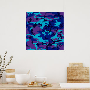 Dark Blue und Lila Camouflage Poster