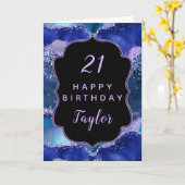 Dark Blue und Lila Ocean Agate Happy Birthday Karte (Gelbe Blume)