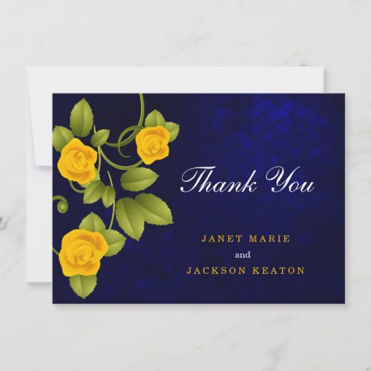 Dark Blue und Marigold Yellow Rose Wedding Dankeskarte (Vorderseite)