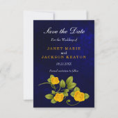 Dark Blue und Marigold Yellow Rose Wedding Save The Date (Vorderseite)