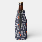 Dark Blue und Red Geometric Triangle Pattern Flaschenkühler (Flasche Rückseite)