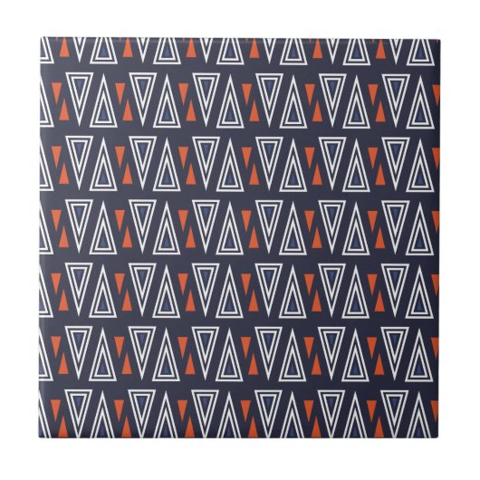 Dark Blue und Red Geometric Triangle Pattern Fliese (Vorderseite)