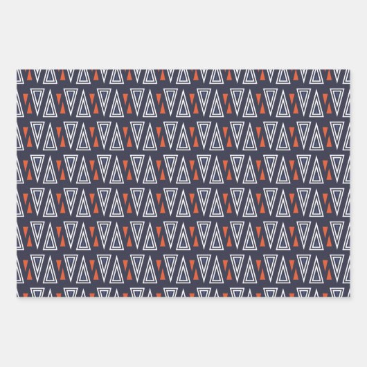Dark Blue und Red Geometric Triangle Pattern Geschenkpapier Set (Vorderseite 2)