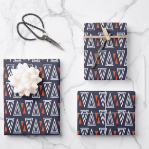 Dark Blue und Red Geometric Triangle Pattern Geschenkpapier Set