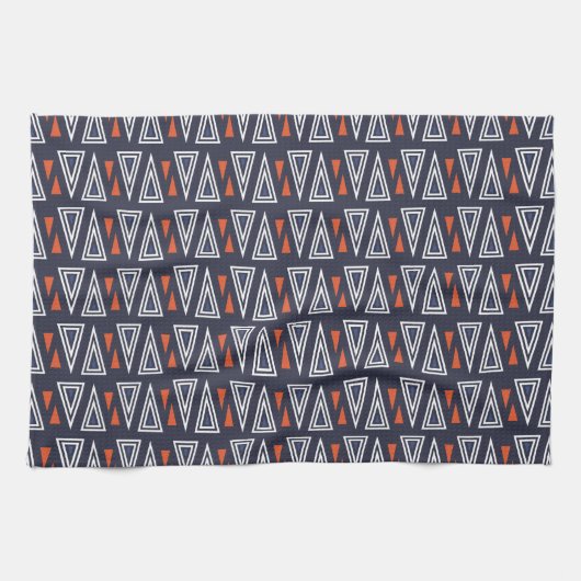 Dark Blue und Red Geometric Triangle Pattern Geschirrtuch (Horizontal)
