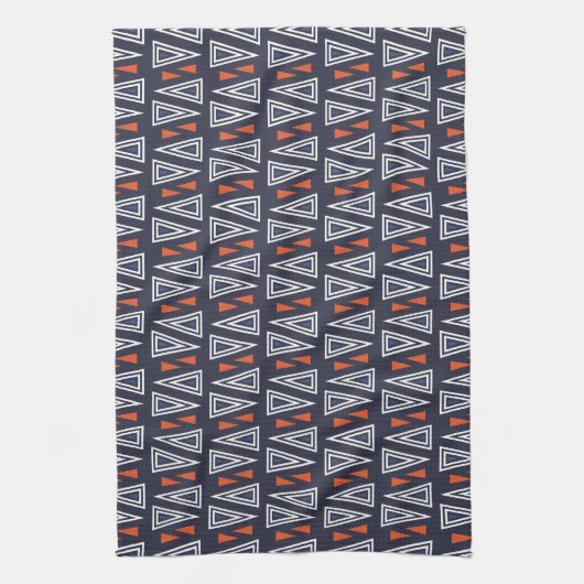 Dark Blue und Red Geometric Triangle Pattern Geschirrtuch (Vertikal)