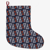 Dark Blue und Red Geometric Triangle Pattern Großer Weihnachtsstrumpf (Vorderseite)