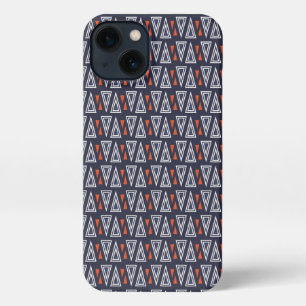 Dark Blue und Red Geometric Triangle Pattern iPhone 13 Hülle