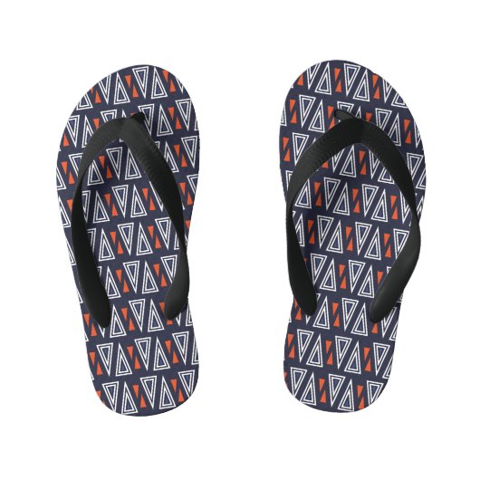 Dark Blue und Red Geometric Triangle Pattern Kinderbadesandalen (Fußbett)