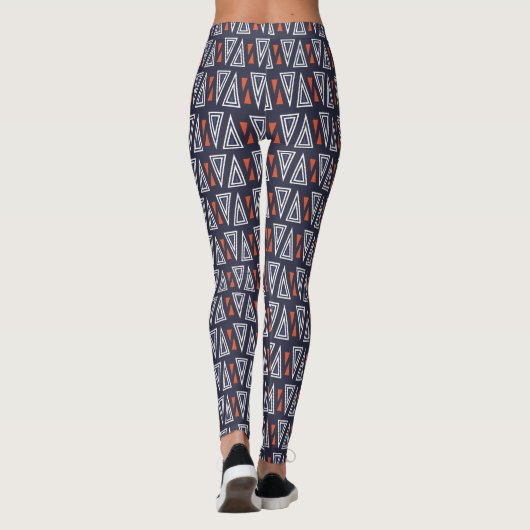 Dark Blue und Red Geometric Triangle Pattern Leggings (Rückseite)