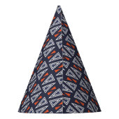 Dark Blue und Red Geometric Triangle Pattern Partyhütchen (Rückseite)