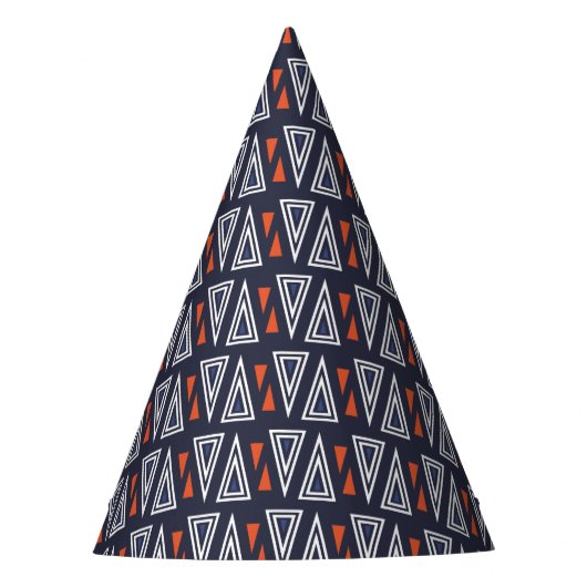 Dark Blue und Red Geometric Triangle Pattern Partyhütchen (Vorderseite)