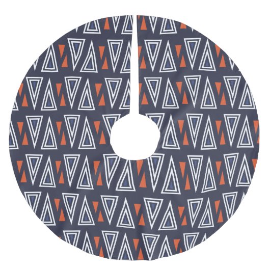 Dark Blue und Red Geometric Triangle Pattern Polyester Weihnachtsbaumdecke (Vorderseite)