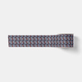 Dark Blue und Red Geometric Triangle Pattern Satinband (Vorderseite)