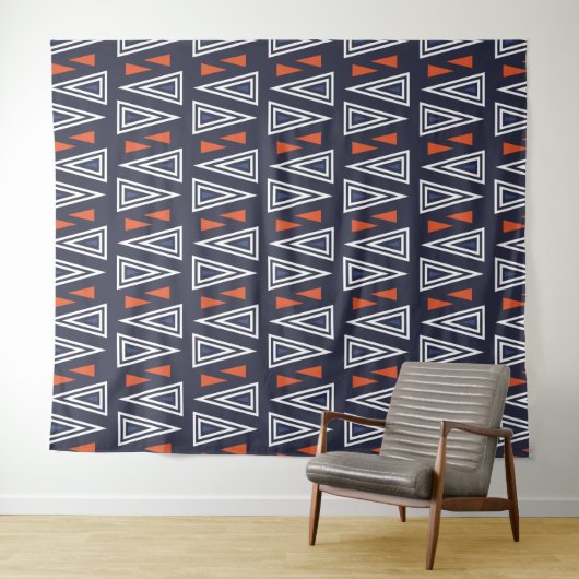 Dark Blue und Red Geometric Triangle Pattern Wandteppich (Beispiel (Horizontal))
