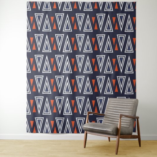 Dark Blue und Red Geometric Triangle Pattern Wandteppich (Beispiel)
