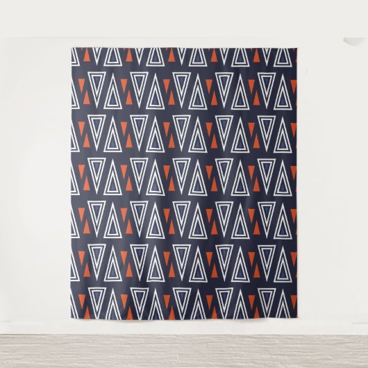 Dark Blue und Red Geometric Triangle Pattern Wandteppich (Vorderseite)