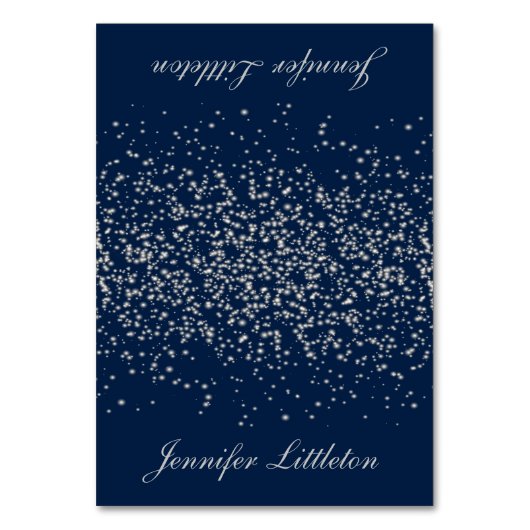 Dark Blue und Silver Confetti | PLATZKARTEN Tischnummer (Vorderseite)